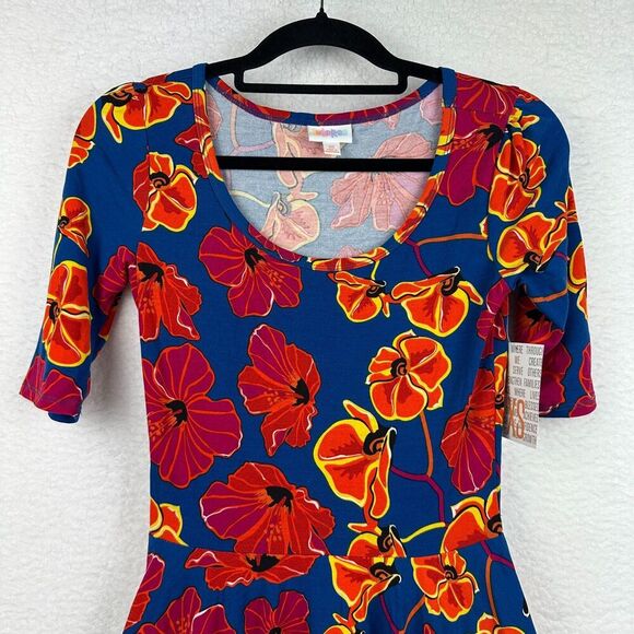 Lularoe Nicole Fit & Flare Midi Dress Sz XS Floral Tropical Hawaiian Resort NWT - Picture 5 of 9